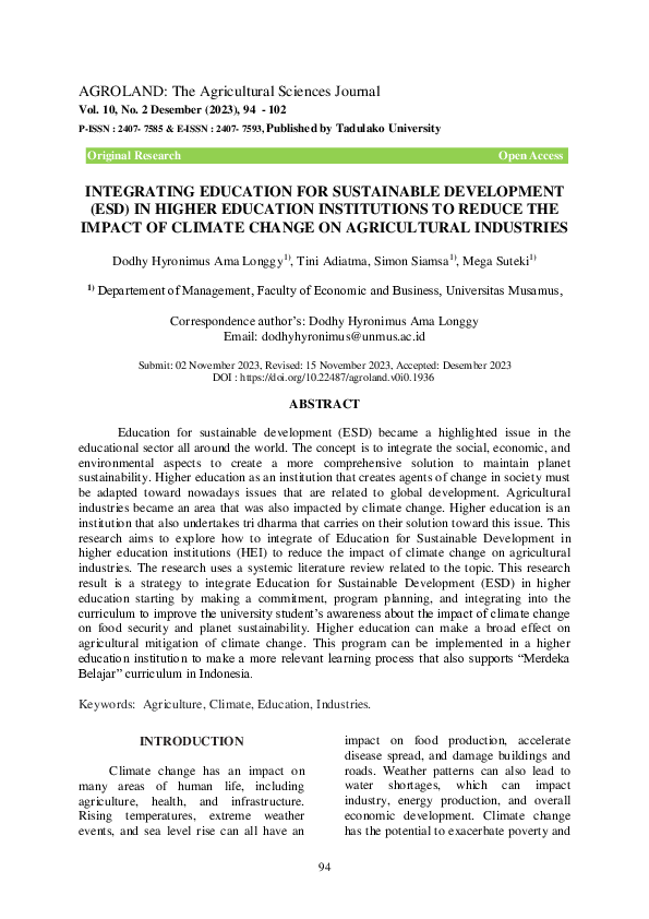 (PDF) Integrating Education for Sustainable Development (Esd) in Higher ...