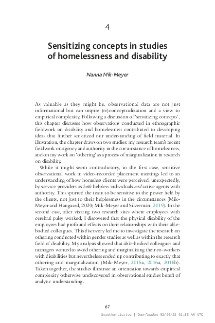 (PDF) Sensitizing concepts in studies of homelessness and disability