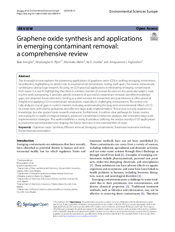 (PDF) Graphene oxide synthesis and applications in emerging contaminant ...