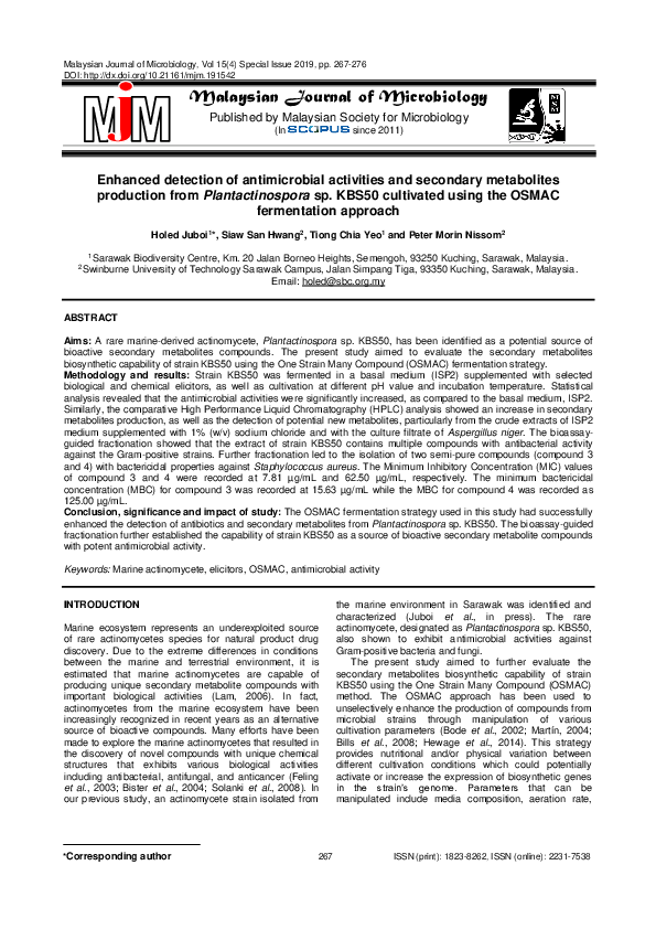 (PDF) Enhanced detection of antimicrobial activities and secondary ...