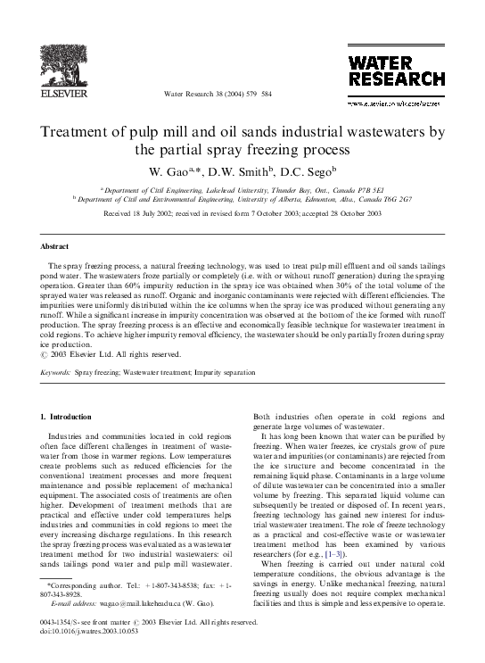 (PDF) Treatment of pulp mill and oil sands industrial wastewaters by ...