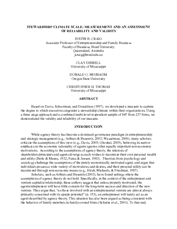 (PDF) Stewardship Climate Scale: Measurement and an Assessment of ...