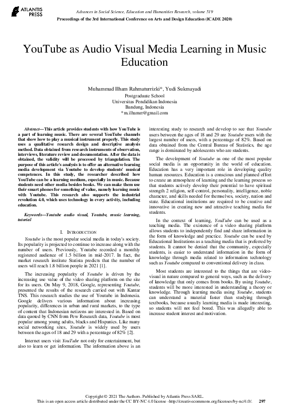 (PDF) YouTube as Audio Visual Media Learning in Music Education