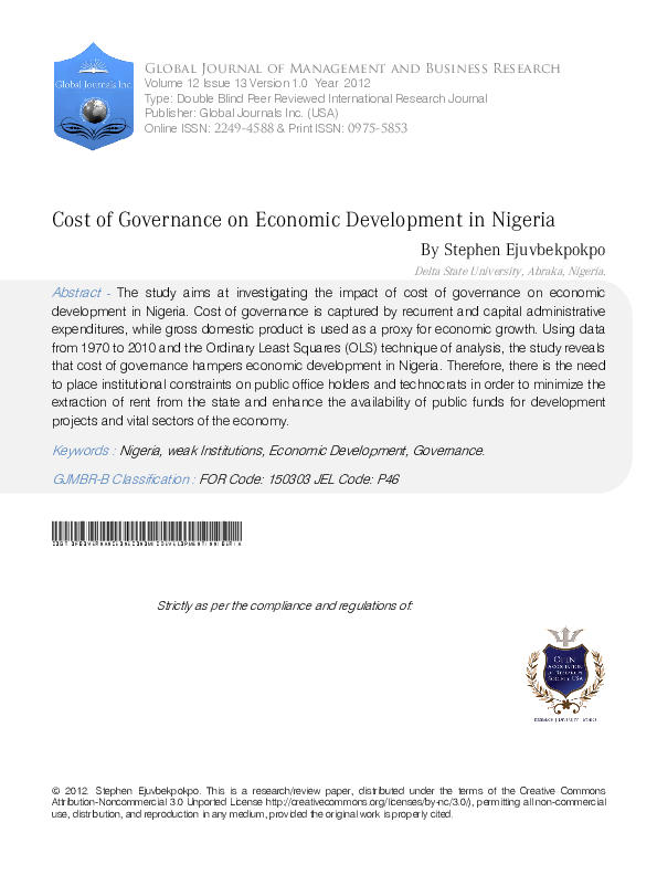 (PDF) Cost of Governance on Economic Development in Nigeria