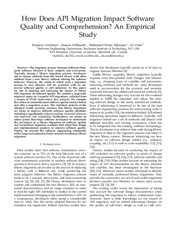 (PDF) How Does API Migration Impact Software Quality and Comprehension ...