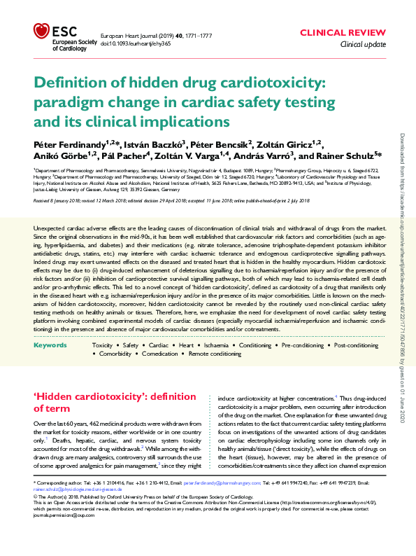 (PDF) Definition of hidden drug cardiotoxicity: paradigm change in ...