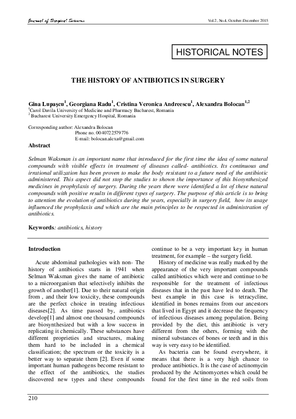 (PDF) The History of Antibiotics in Surgery
