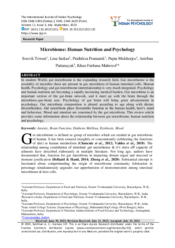 (PDF) Microbiome: Human Nutrition and Psychology