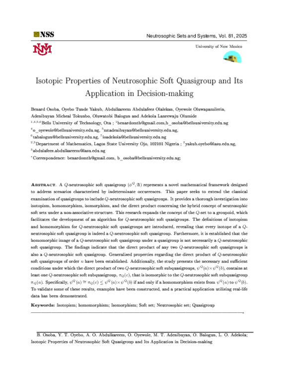 (PDF) Isotopic Properties of Neutrosophic Soft Quasigroup and Its ...