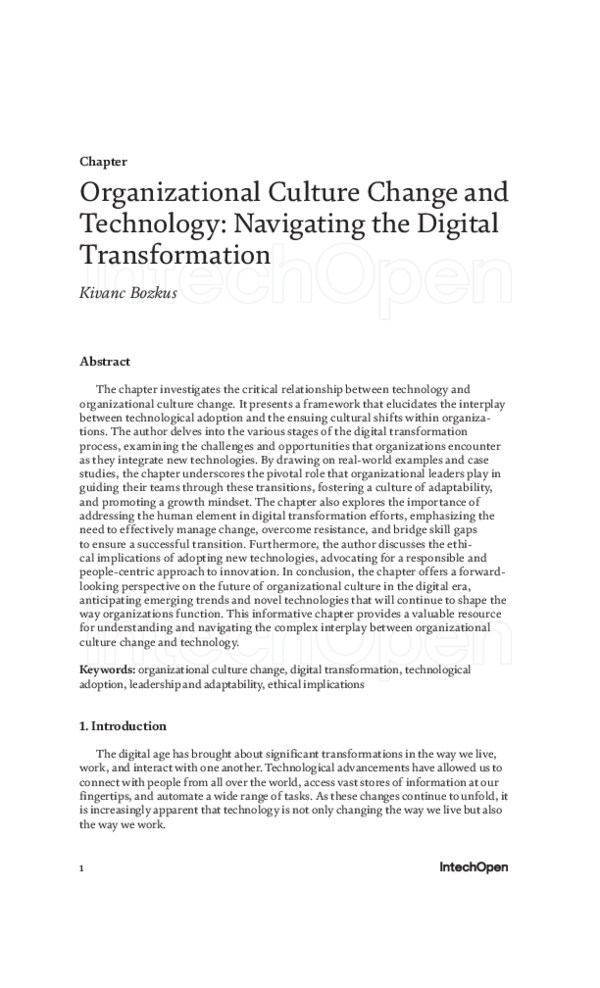 (PDF) Organizational Culture Change and Technology: Navigating the ...