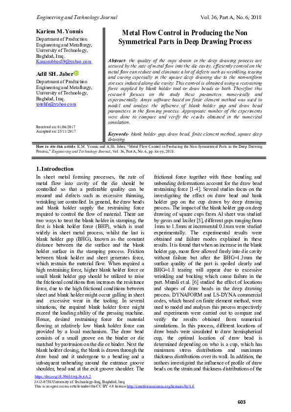(PDF) Metal Flow Control in Producing the Non Symmetrical Parts in Deep ...