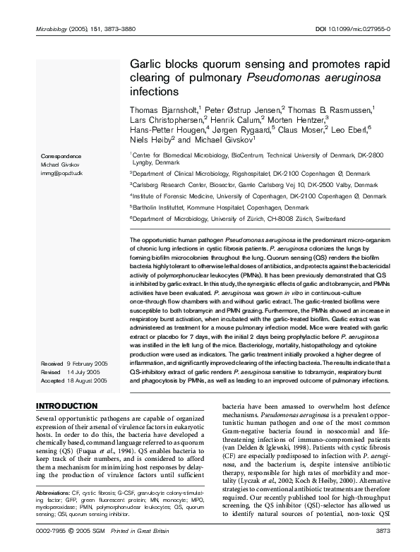 (PDF) Garlic blocks quorum sensing and promotes rapid clearing of ...