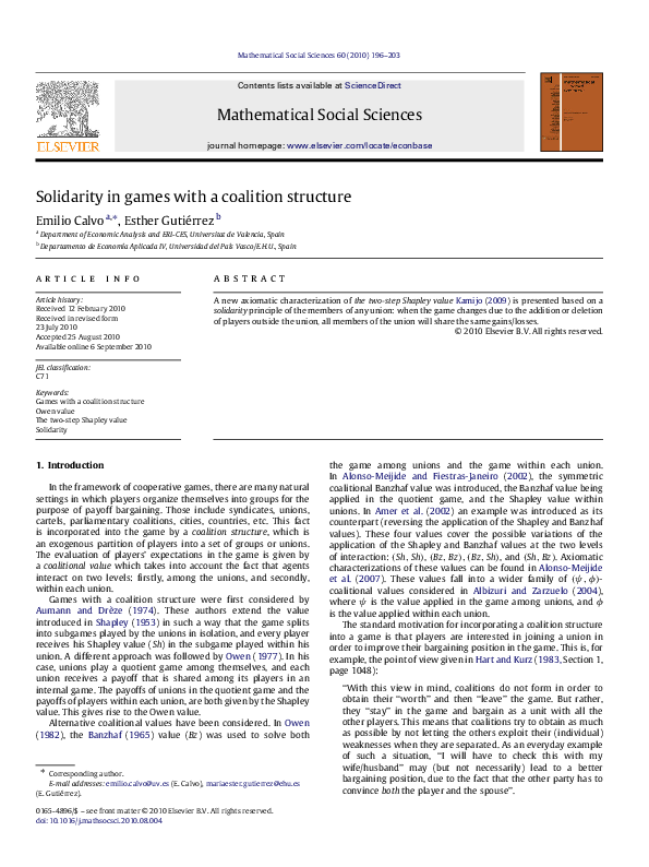 (PDF) Solidarity in games with a coalition structure