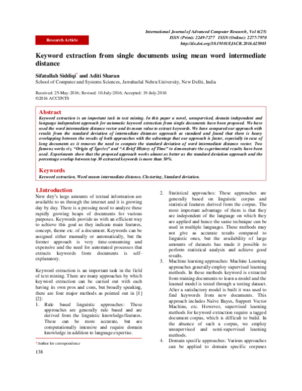 (PDF) Keyword extraction from single documents using mean word ...