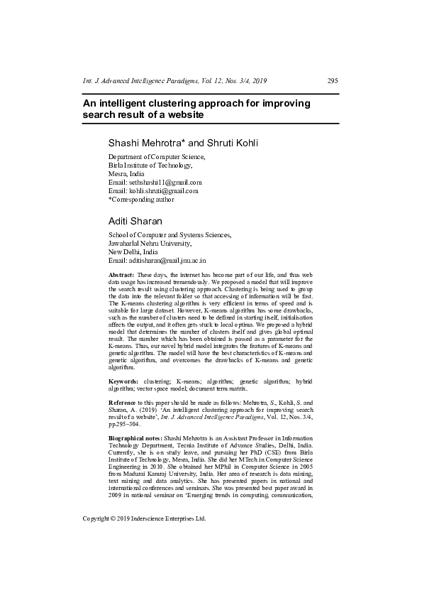 (PDF) An intelligent clustering approach for improving search result of ...