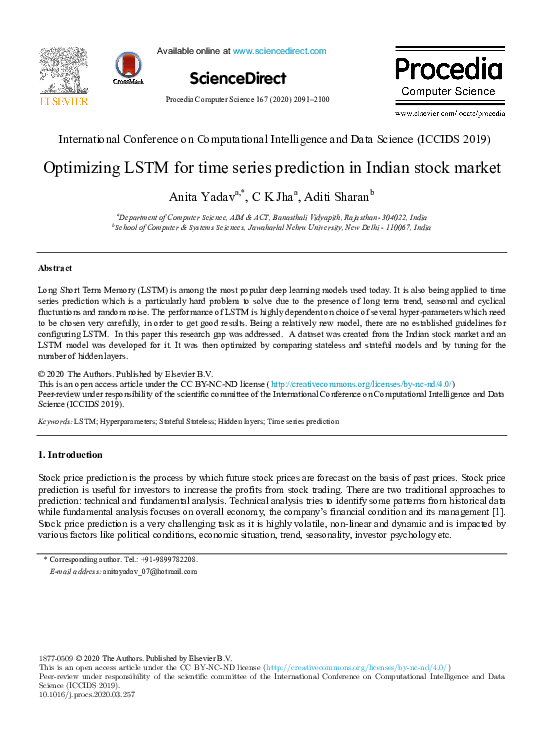 (PDF) Optimizing LSTM for time series prediction in Indian stock market