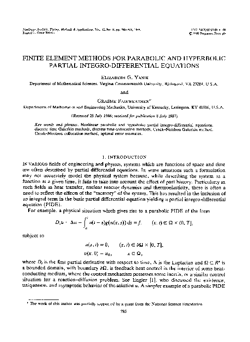 (PDF) Finite element methods for parabolic and hyperbolic partial ...