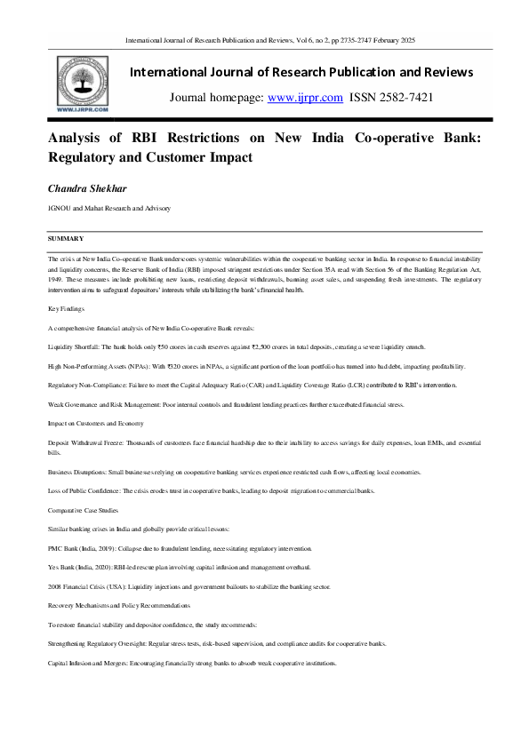 (PDF) Analysis of RBI Restrictions on New India Co-operative Bank ...