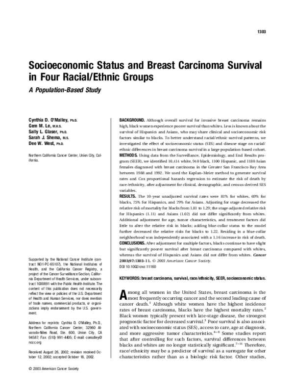(PDF) Socioeconomic status and breast carcinoma survival in four racial ...