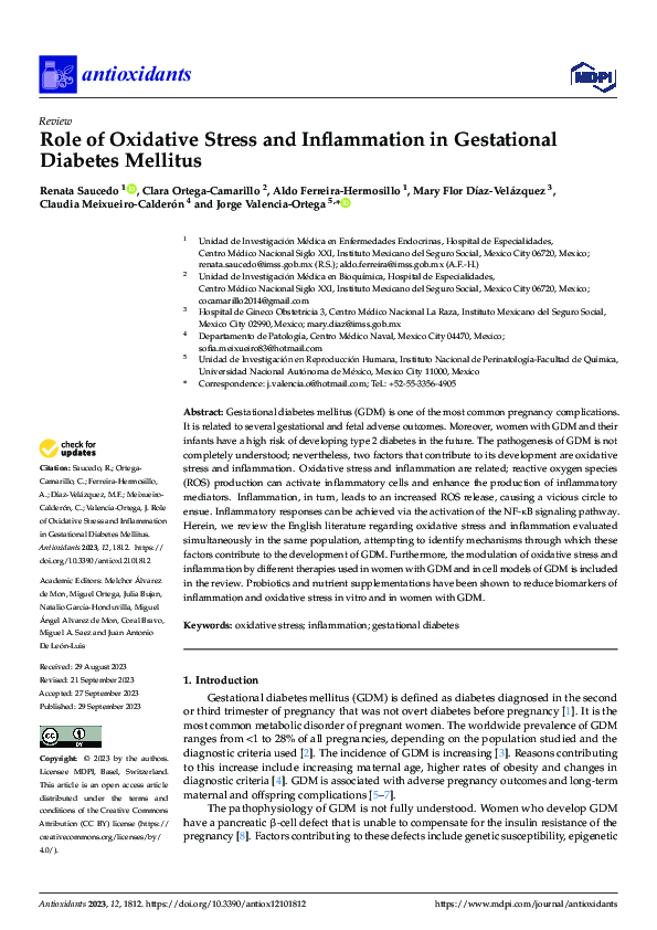 (PDF) Role of Oxidative Stress and Inflammation in Gestational Diabetes ...