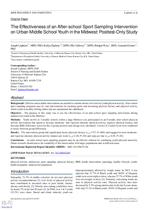 (PDF) The Effectiveness of an After-school Sport Sampling Intervention ...