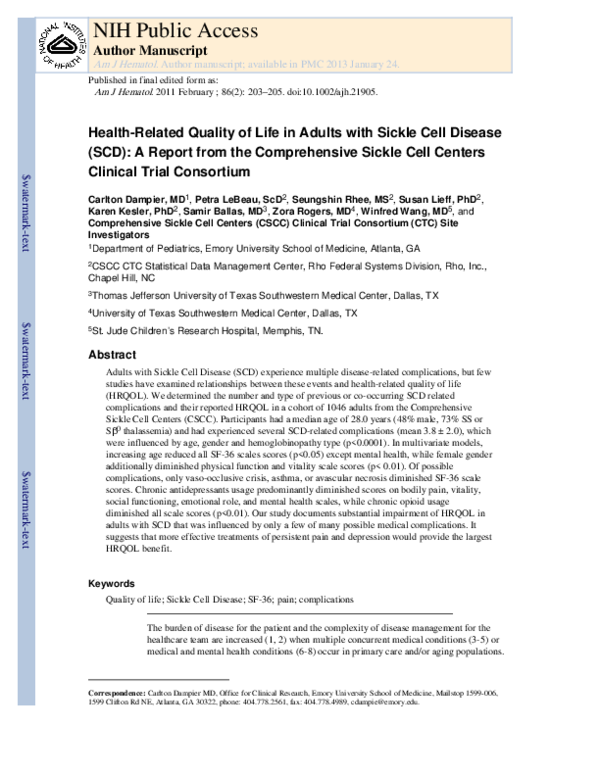(PDF) Health‐related quality of life in adults with sickle cell disease ...