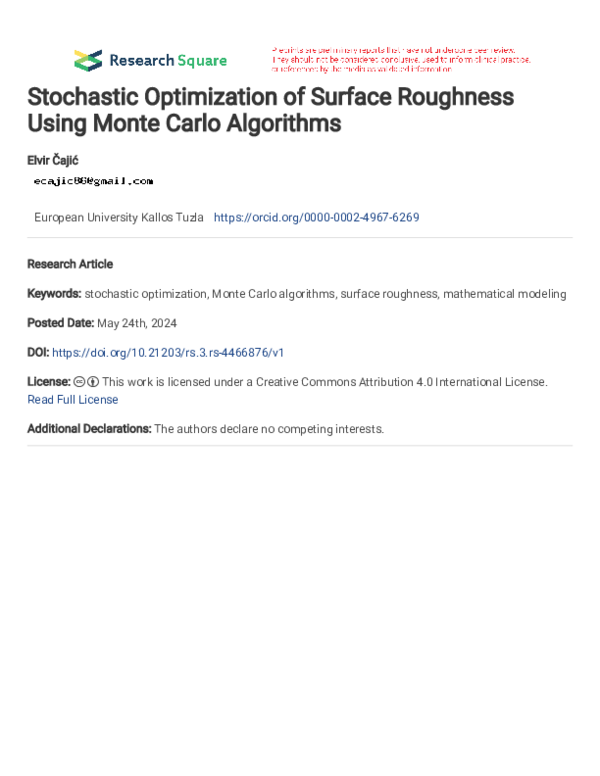 (PDF) Stochastic Optimization of Surface Roughness Using Monte Carlo ...