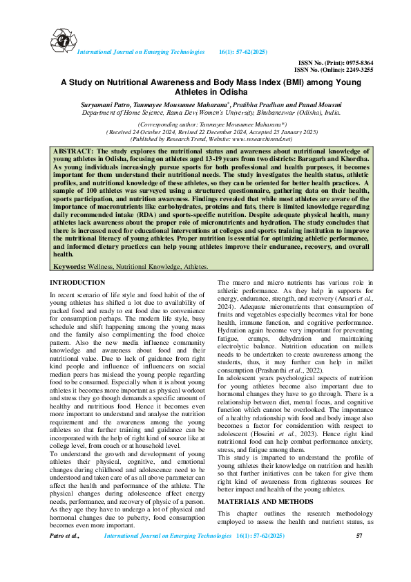 (PDF) A Study on Nutritional Awareness and Body Mass Index (BMI) among ...