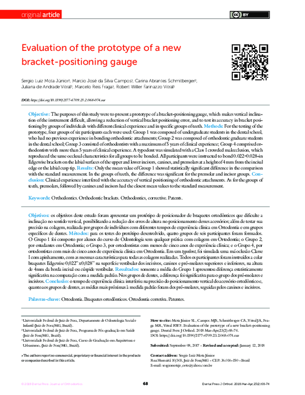 (PDF) Evaluation of the prototype of a new bracket-positioning gauge