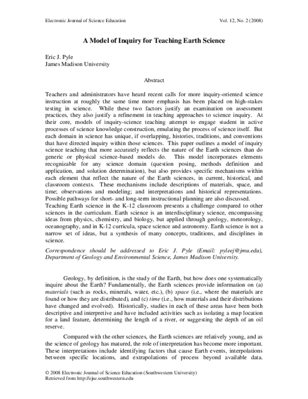 (PDF) A Model of Inquiry for Teaching Earth Science