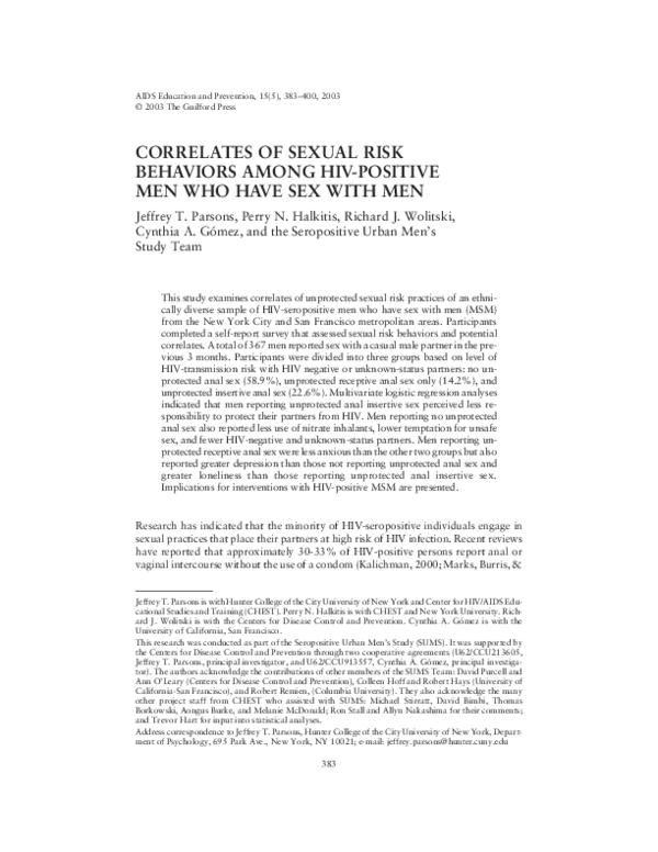 (PDF) Correlates of Sexual Risk Behaviors among HIV-Positive Men Who ...