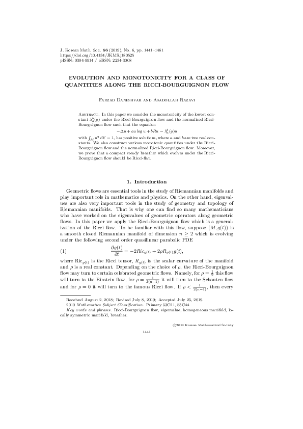 (PDF) Evolution and Monotonicity for a Class of Quantities Along the ...