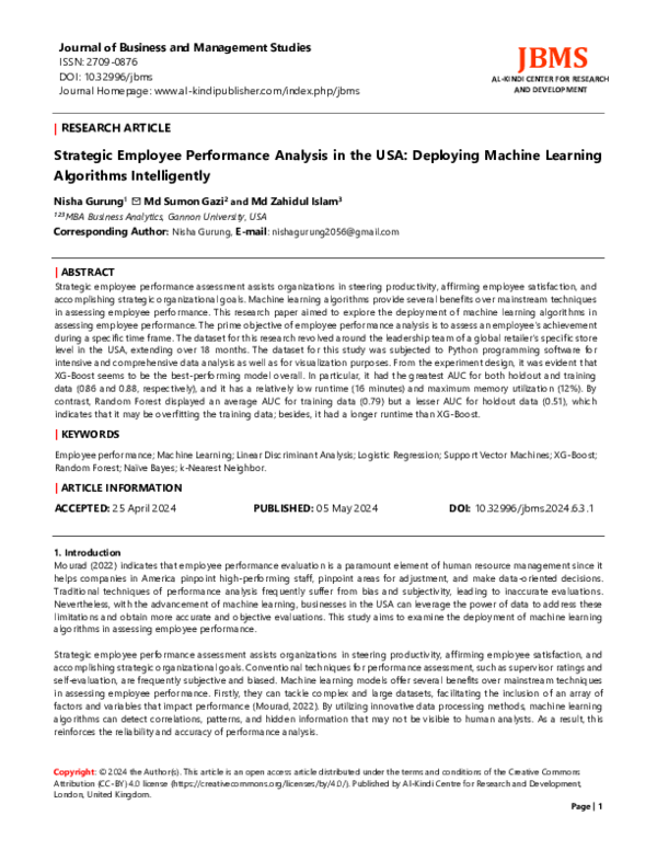 (PDF) Strategic Employee Performance Analysis in the USA: Deploying ...