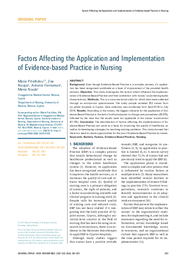 (PDF) Factors Affecting the Application and Implementation of Evidence ...