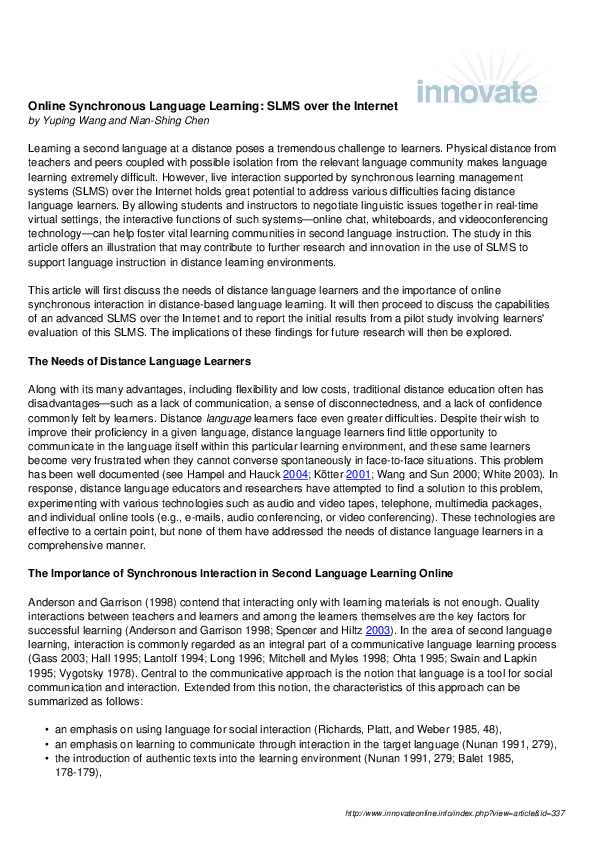 (PDF) Online synchronous language learning: SLMS over the Internet