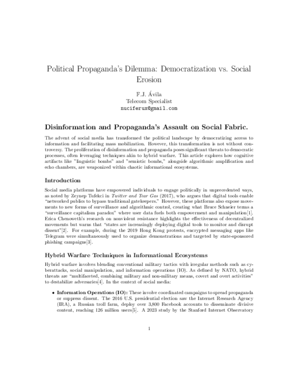 (PDF) Political Propaganda's Dilemma: Democratization vs. Social Erosion