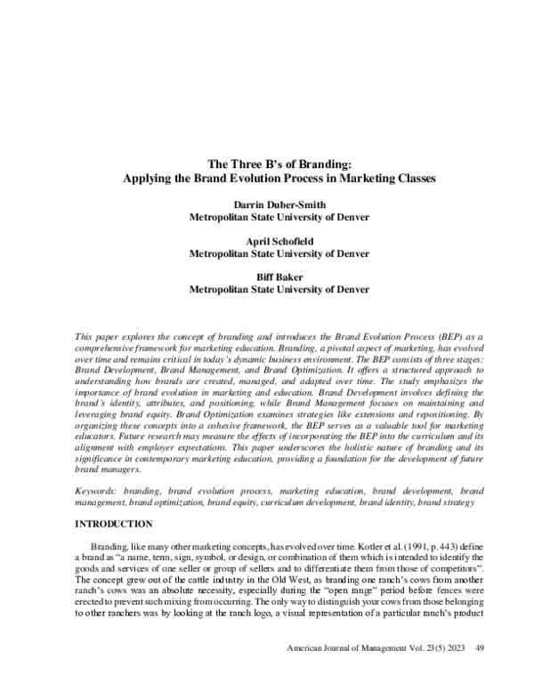 (PDF) The Three B’s of Branding: Applying the Brand Evolution Process ...