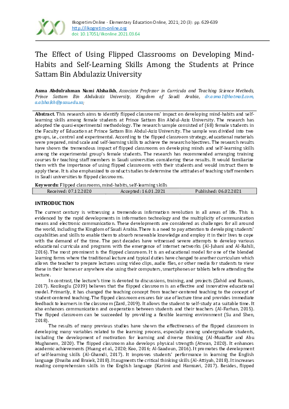(PDF) The Effect of Using Flipped Classrooms on Developing Mind-Habits ...