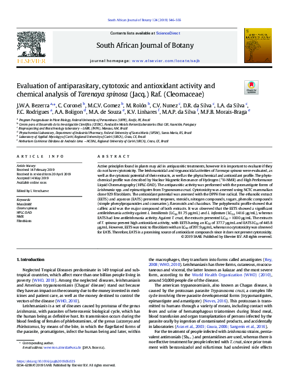 (PDF) Evaluation of antiparasitary, cytotoxic and antioxidant activity ...