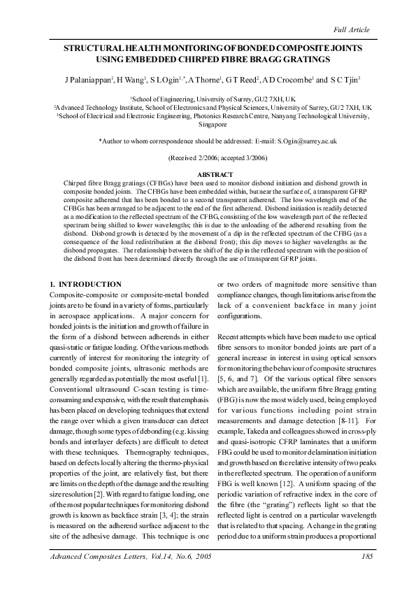 (PDF) Structural Health Monitoring of Bonded Composite Joints Using ...