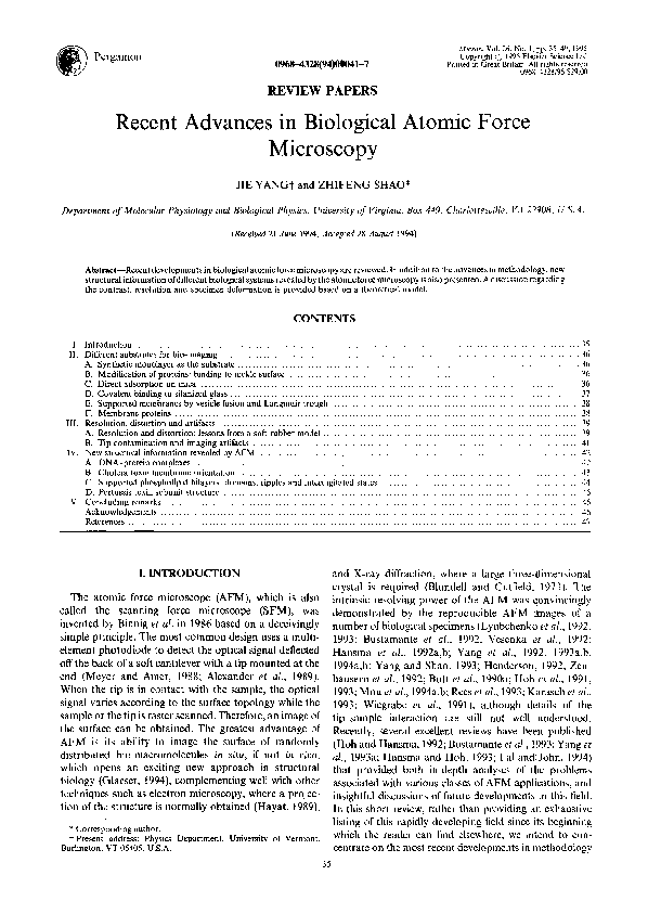 (PDF) Recent advances in biological atomic force microscopy