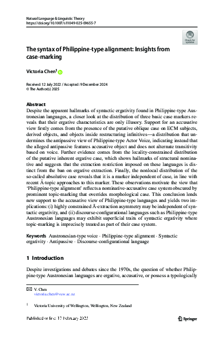 (PDF) The syntax of Philippine-type alignment: Insights from case marking