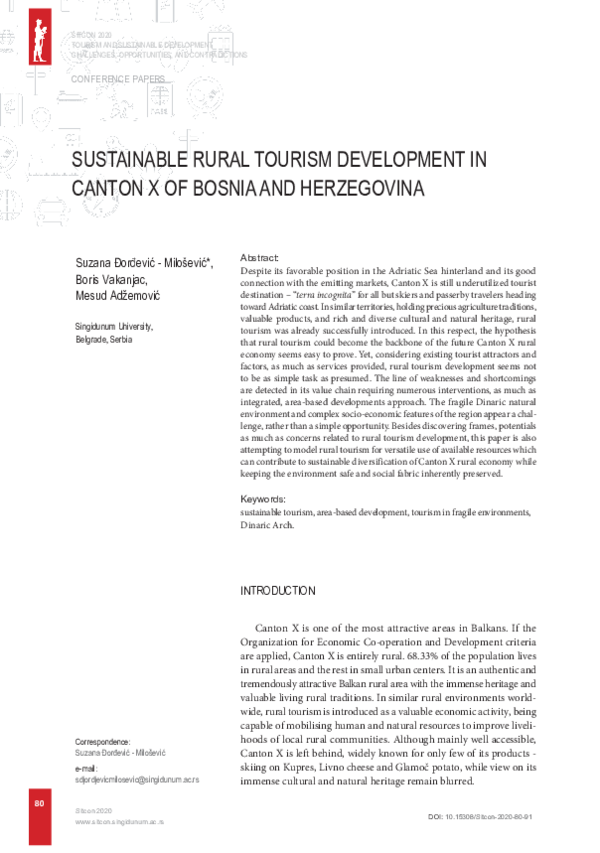 (PDF) Sustainable Rural Tourism Development in Canton X Of Bosnia and ...