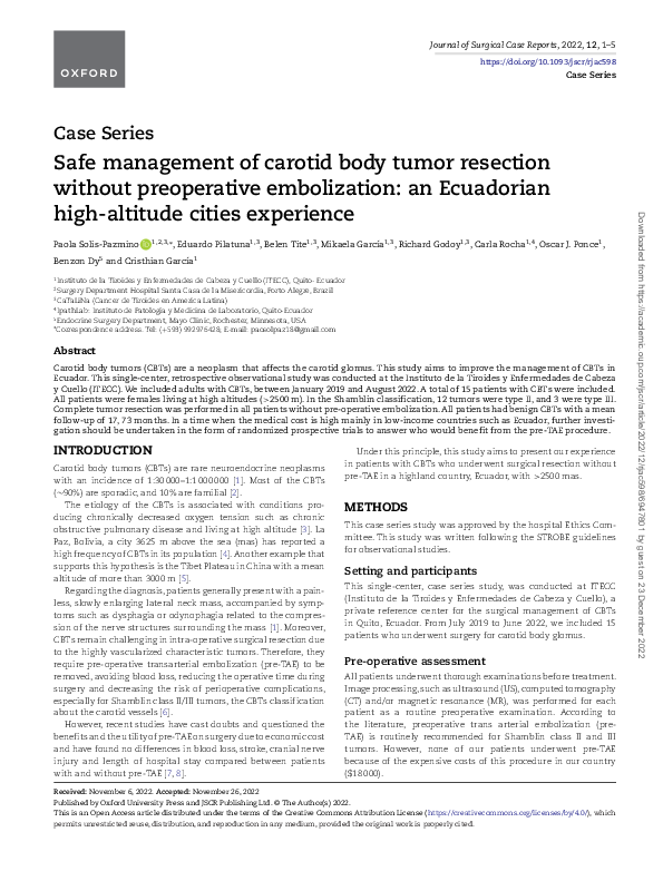 (PDF) Safe management of carotid body tumor resection without ...