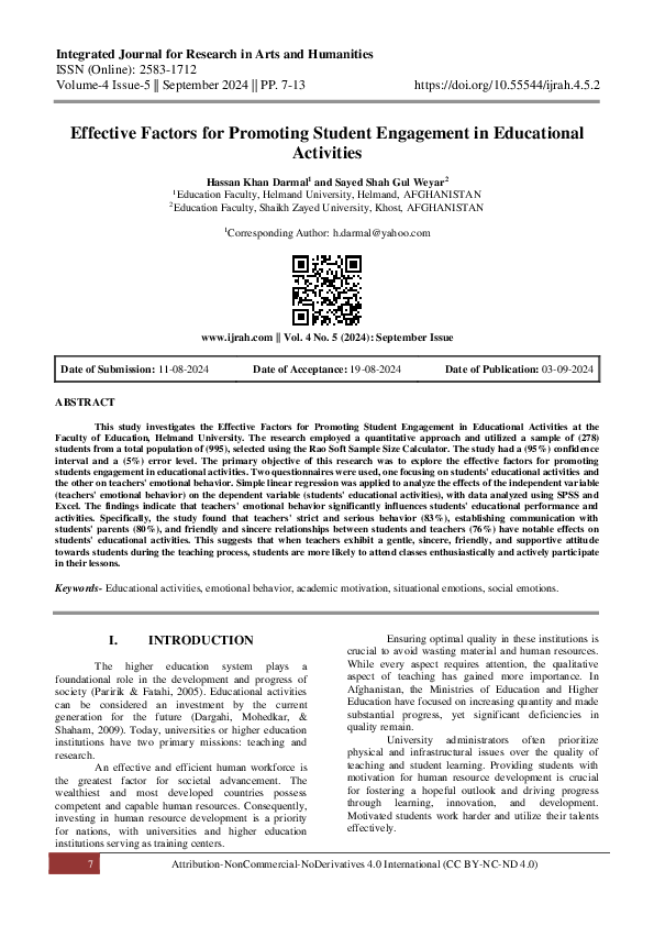 (PDF) Effective Factors for Promoting Student Engagement in Educational ...