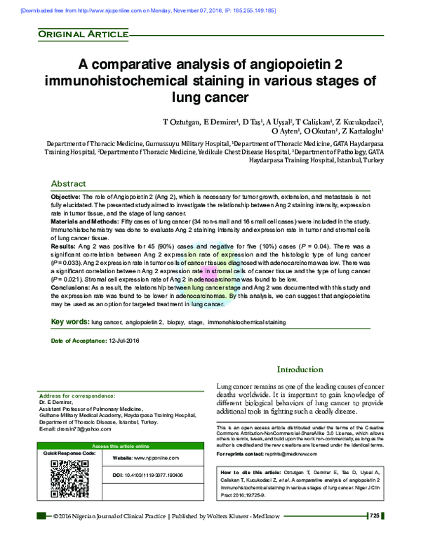 (PDF) A comparative analysis of angiopoietin 2 immunohistochemical ...