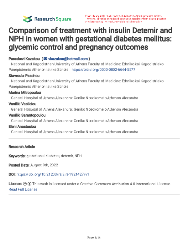 (PDF) Comparison of treatment with insulin Detemir and NPH in women ...