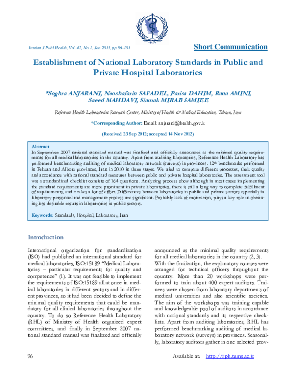 (PDF) Establishment of national laboratory standards in public and ...