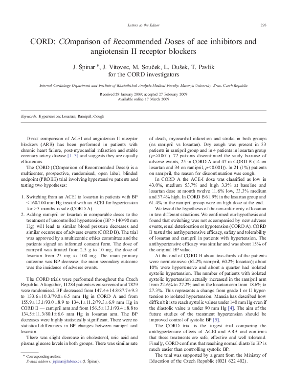 (PDF) CORD COmparison of Doses of ace inhibitors and