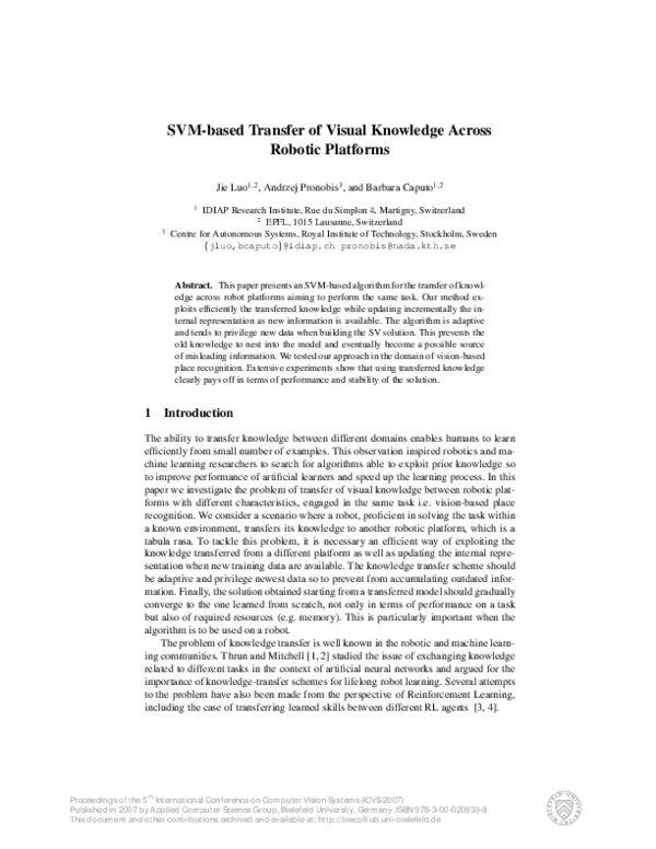 (PDF) SVM-based Transfer of Visual Knowledge Across Robotic Platforms